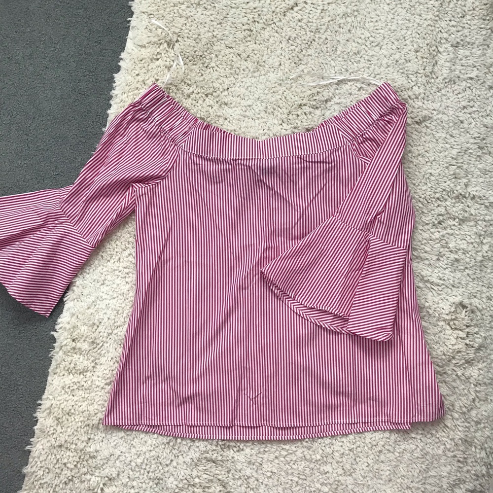 Candy stripe off-the-shoulder summer shirt